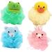 4pcs Bath Flower Loofah Sponge Shower Bath Sponge Wash Towel Body Wash Scrubber Facial Sponges Baby Bath Towel Bath Animals Exfoliating Body Puff Shower Supply or Take a Bath Pouf