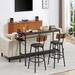 3-Piece Fixed Bar Table Set Rectangular Dining Set with Bar Table and PU Leather Bar Chairs & Wine Bottle Storage Rack