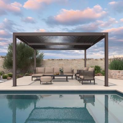 PURPLE LEAF Bronze Louvered Pergola with Adjustable Roof for Deck Backyard Garden Hardtop Gazebo