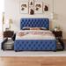 Full Metal Tufted Upholstered Platform Bed w/4 Drawers, Headboard,Blue