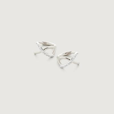 Sterling Silver Riva Crossover Diamond Mini Huggie Earrings Diamond