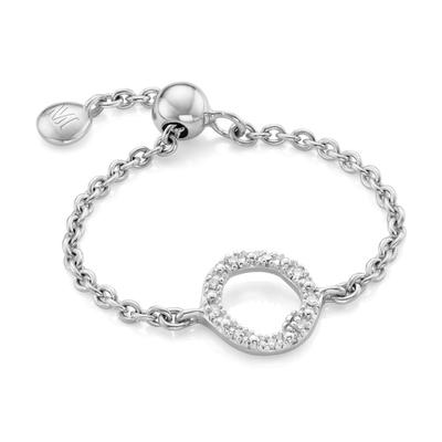 Sterling Silver Riva Mini Circle Adjustable Friendship Diamond Ring Diamond