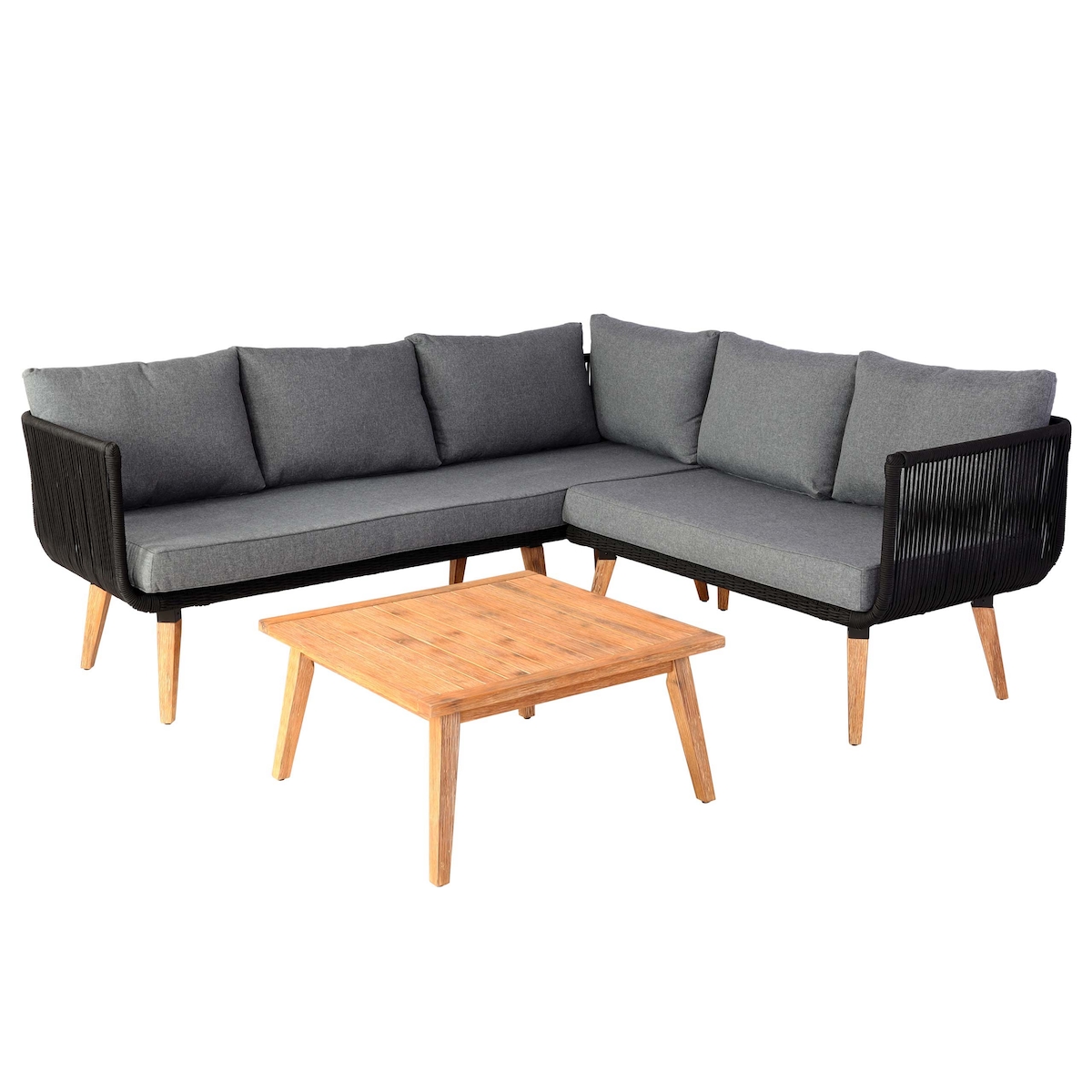 Mendler Garten-Garnitur HWC-L30, Garnitur Sitzgruppe Lounge-Set Sofa, Akazie Holz MVG-zertifiziert ~ Polster dunkelgrau Image