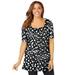 Plus Size Women's Stretch Cotton Square Neck Tunic by Jessica London in Black Abstract Print (Size M)