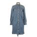 J.Crew Casual Dress - Shirtdress High Neck 3/4 sleeves: Blue Print Dresses - Women's Size 2X-Small