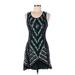 Bar III Casual Dress - Mini Scoop Neck Sleeveless: Teal Chevron/Herringbone Dresses - Women's Size Medium