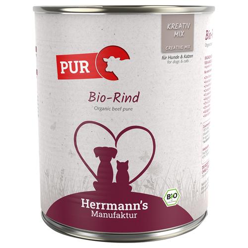 6x800g Herrmann's Bio-Reinfleisch Bio-Rind Ergänzungsfutter für Hunde und Katzen