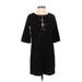 Jolie by Edward Spien Casual Dress - Shift Tie Neck 3/4 sleeves: Black Print Dresses - Women's Size X-Small