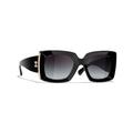 Chanel Woman Sunglass Rectangle Sunglasses CH5435 - Frame color: Black & Gold, Lens color: Grey