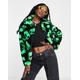 Girlfriend Material faux fur rave print short jacket in black and green