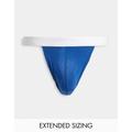 ASOS DESIGN thong in blue with white waistband