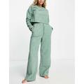 ASOS DESIGN lounge microfleece wavey embossed sweat & trouser set in sage-Green