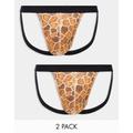 ASOS DESIGN 2 pack jock straps in animal print-Brown