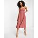 ASOS DESIGN twist front pleated cami midi dress with belt in rose pink