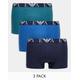 Emporio Armani Bodywear 3 pack logo trunks in blue