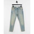 Topman stretch tapered jeans in light wash green cast tint-Blue