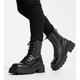 Truffle Collection Wide Fit square toe chunky lace up boots in black faux leather
