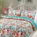 3pc Queen Floral Whimsy 100% Cotton Quilt Set Red Orange Blue