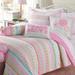 3pc Full/Queen Pastel Floral 100%Cotton Reversible Quilt Set Pink