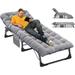 ABORON 5-Fold Portable Folding Chaise Lounge Chair Camping Cot with 2 Sided Cushion & Pillow Adjustable Patio Recliner for Garden Beach Outdoor/Indoor