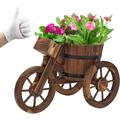 ZQRPCA Wood Cart Garden Planter Pot w/3 Wheels Barrow Wagon Flower Barrel Outdoor Decoration for Patio Lawn Backyard