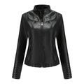 VEKDONE 2024 Clearance Women s Faux Leather Jackets Coat Full Zip Motorcycle Short PU Moto Biker Jacket Tops Outwear Fitted Stand Collar Slim Coat