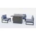 LeisureMod Chelsea 5-Piece Outdoor Patio Chairs and Fire Pit Table Set Blue