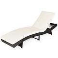 Outdoor Folding Chaise Lounge Rattan Leisure Reclining Lounge Chair White