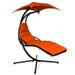 Hanging Chaise Lounger Chair Porch Swing Chair w/Pillow and Canopy Orange