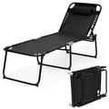 Portable Beach Lounge Chair Folding Recliner with Adjustable Backrest Black