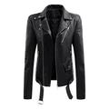 SMihono Reduced Motorcycle Jacket Leather Short Jacket Coat Clearance Womens Plus Long Sleeve Slim FItted Lapel Collar Button Female Outerwear Black XL