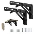 sixwipe 2 Pack Folding Shelf Brackets 8 inch Heavy Duty Metal Collapsible Shelf Bracket DIY L Bracket for Bench Folding Table Shelf Hinge Wall Mounted Space Saving Bracket Max Load: 110lb(Black8-8inch)