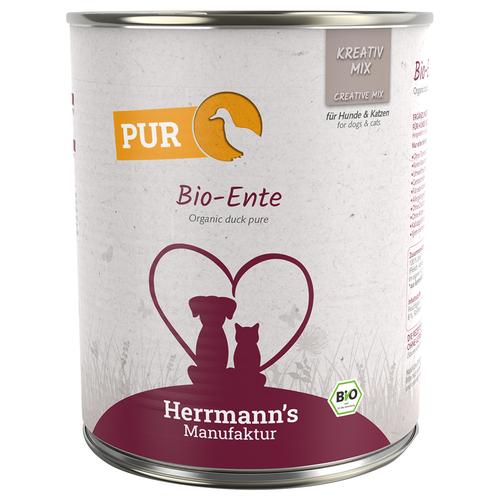 6x800g Herrmann's Bio-Reinfleisch Bio-Ente Ergänzungsfutter für Hunde und Katzen