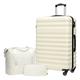 COOLIFE Suitcase Trolley Carry On Hand Cabin Luggage Hard Shell Travel Bag Lightweight with TSA Lock,The Suitcase Included 1pcs Travel Bag and 1pcs Toiletry Bag (White, 28 Inch Luggage Set)