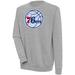 Men's Antigua Heather Gray Philadelphia 76ers Victory Crewneck Pullover Sweatshirt