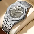 QINGXIYA-Montre à Quartz Shoous pour Homme Cadran Gris Acier Inoxydable Étanche Calendrier