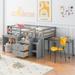 Multiple Functions Twin Low Loft Bed with Rolling Portable Desk, Wood Kids Loft Bed w/Drawers & Storage Shelves for Girls Boys