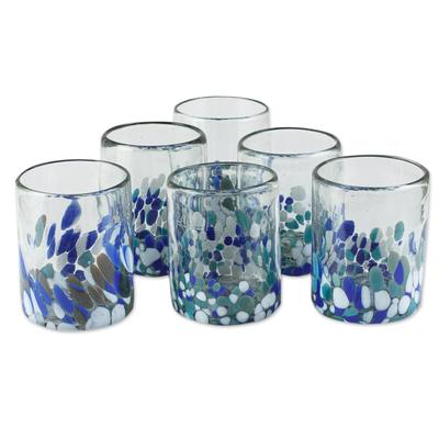 Novica Handmade Blue Cool Glass Rocks Glasses (Set Of 6)