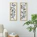 Black Metal Leaf Wall Decor with Cream Rattan Frame and Bronze Bird Accents (Set of 2)