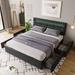 Full/Queen Size Bed Frame,Upholstered Platform Bed Frame with 4 Storage Drawers and LED Lights & Adjustable Headboard