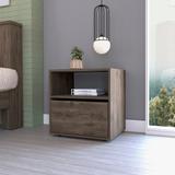 Wood Finish Nightstands with Modern Open Wood Shelf and 1 door Storage Bedside Tables, for Bedroom Brown