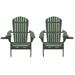 W Unlimited 35 x 32 x 28 in. Foldable Adirondack Chair with Cup Holder Green - Set of 2