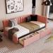 Twin Size Daybed with 2 Storage Drawers, Modern Upholstered Linen Fabric Sofa Bed with Headboard, No Spring Box Needed