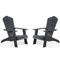 Efurden Adirondack Chair Set of 2 Oversized Poly Lumber Fire Pit Chair with Cup Holder Weather Resistant Patio Chairs for Garden 350lbs Support (Black)