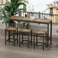 Glavbiku Modern Wood Kitchen Dining Table W/ Metal Leg Counter Height Pub Table Set with 3 Chair Natural