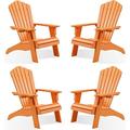 Efurden Adirondack Chair Set of 4 Oversized Poly Lumber Fire Pit Chair with Cup Holder 350Lbs Support Patio Chairs for Garden (Orange)