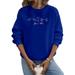Niuer Ladies Pullover Long Sleeve Sweatshirt Crew Neck T-shirt Warm Tops Blue S