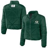 Women's WEAR by Erin Andrews Green Bay Packers Cropped Puffer Full-Zip Jacket