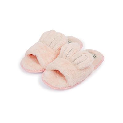Slippers Bunny Faux Fur Open Toe Slippers with Faux Fur Lining in Pink / 7-8 (40-41) - Tokyo Laundry