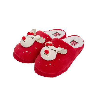 Slippers Women's Glimmer 3D Rudolph Reindeer Sherpa Lined Christmas Mule Slippers in Red - Merry Christmas / 7-8 (40-41) - Tokyo Laundry